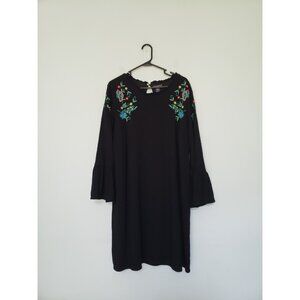 Chelsea Theodore Womens Plus 2X Dress Embroidered Floral Boho Flare Sleeve Black